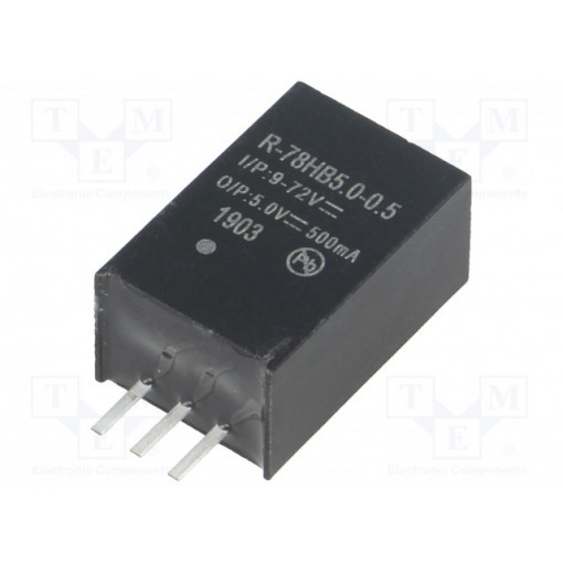 R-78HB5.0-0.5; Converter: DC/DC; 2.5W; Uin: 9÷72V; Uout: 5VDC; Iout: 500mA; SIP3; RECOM