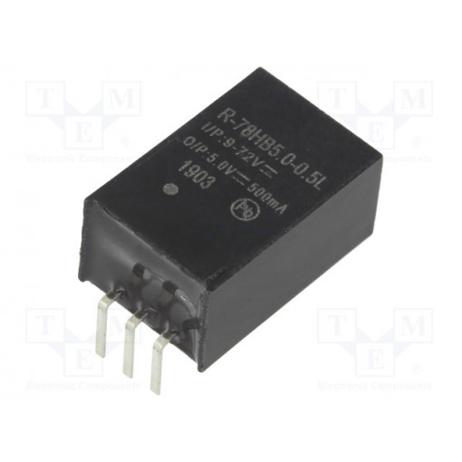 R-78HB5.0-0.5L; Converter: DC/DC; 2.5W; Uin: 9÷72V; Uout: 5VDC; Iout: 500mA; SIP3; RECOM