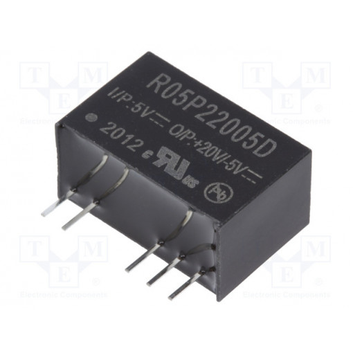 R05P22005D; Converter: DC/DC; 2W; Uin: 4.5÷5.5V; Uout: 20VDC; Uout2: -5VDC; SIP7; RECOM