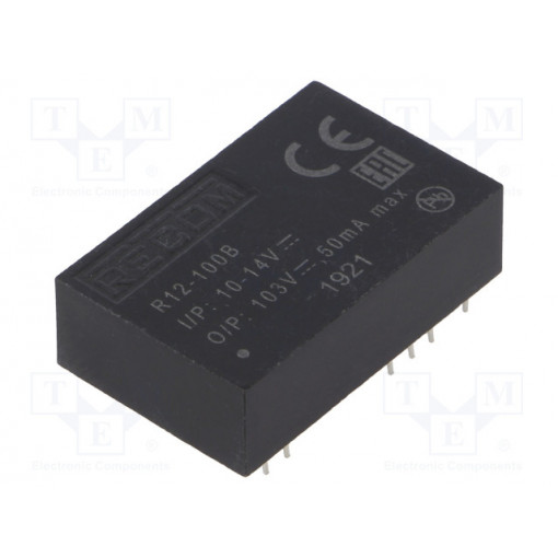 R12-100B; Converter: DC/DC; 5W; Uin: 10÷14V; Uout: 50÷135VDC; DIP24; 12g; RECOM