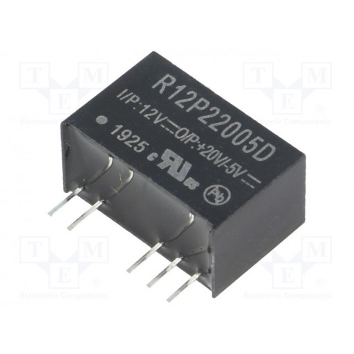 R12P22005D; Converter: DC/DC; 2W; Uin: 10.8÷13.2V; Uout: 20VDC; Uout2: -5VDC; RECOM
