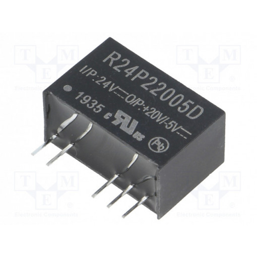 R24P22005D; Converter: DC/DC; 2W; Uin: 21.6÷26.4V; Uout: 20VDC; Uout2: -5VDC; RECOM