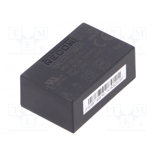 RAC03-3.3SGA; Converter: AC/DC; 3W; Uout: 3.3VDC; Iout: 910mA; 70%; Mounting: PCB; RECOM
