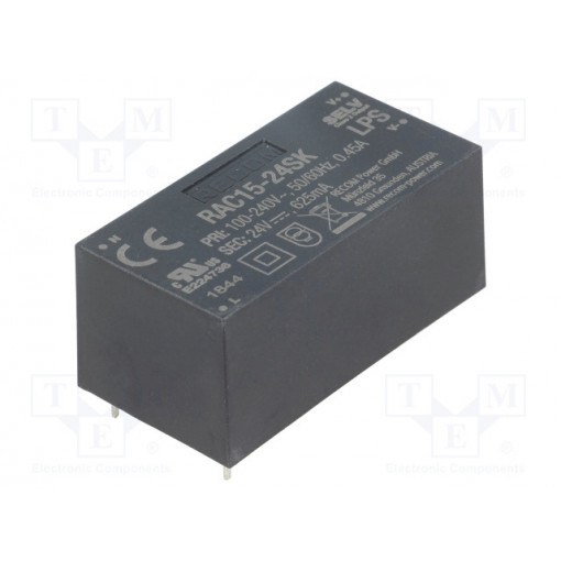 RAC15-24SK; Converter: AC/DC; 15W; Uout: 24VDC; Iout: 630mA; 85%; Mounting: PCB; RECOM