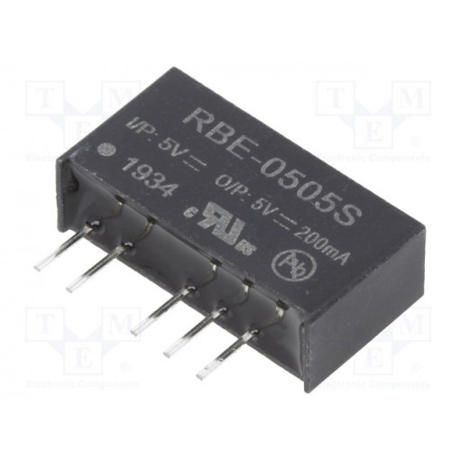 RBE-0505S; Converter: DC/DC; 1W; Uin: 4.5÷5.5V; Uout: 5VDC; Iout: 200mA; SIP7; RECOM