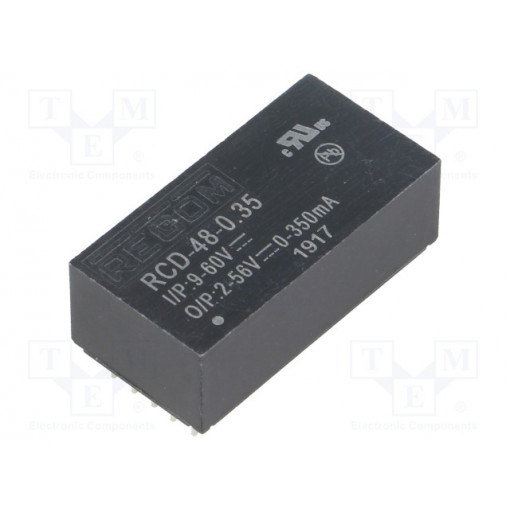 RCD-48-0.35; Converter: DC/DC; Uin: 9÷60V; Uout: 2÷56VDC; Iout: 350mA; 13g; RECOM