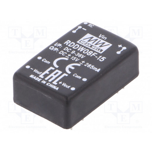 RDDW08F-15; Converter: DC/DC; 8W; Uin: 9÷36V; Uout: 15VDC; Uout2: -15VDC; DIP24; MEAN WELL