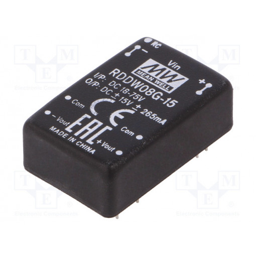RDDW08G-15; Converter: DC/DC; 8W; Uin: 18÷75V; Uout: 15VDC; Uout2: -15VDC; DIP24; MEAN WELL