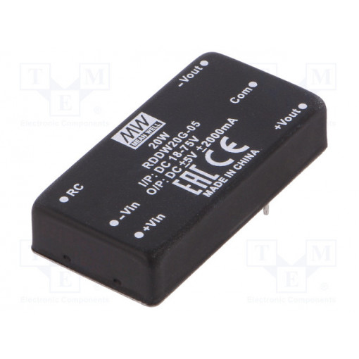 RDDW20G-05; Converter: DC/DC; 20W; Uin: 18÷75V; Uout: 5VDC; Uout2: -5VDC; 35g; MEAN WELL