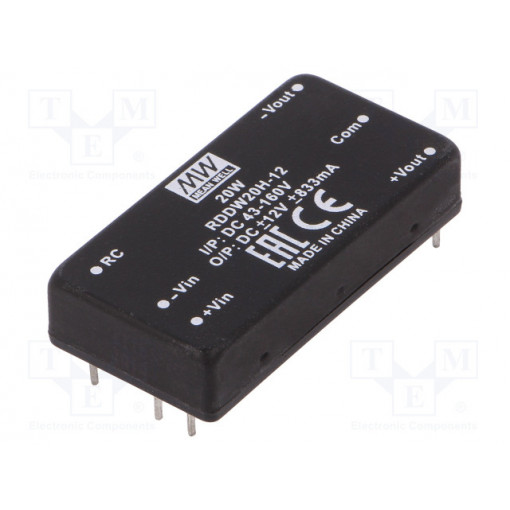 RDDW20H-12; Converter: DC/DC; 20W; Uin: 43÷160V; Uout: 12VDC; Uout2: -12VDC; 35g; MEAN WELL