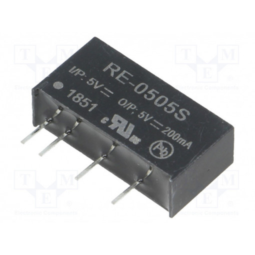 RE-0505S; Converter: DC/DC; 1W; Uin: 4.5÷5.5V; Uout: 5VDC; Iout: 200mA; SIP7; RECOM