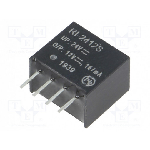 RI-2412S; Converter: DC/DC; 2W; Uin: 21.6÷26.4V; Uout: 12VDC; Iout: 167mA; SIP4; RECOM