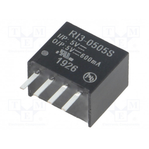RI3-0505S; Converter: DC/DC; 3W; Uin: 4.5÷5.5V; Uout: 5VDC; Iout: 600mA; SIP4; RECOM