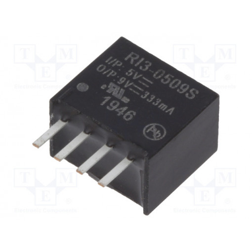 RI3-0509S; Converter: DC/DC; 3W; Uin: 4.5÷5.5V; Uout: 9VDC; Iout: 333mA; SIP4; RECOM