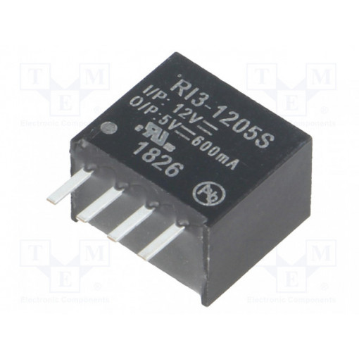 RI3-1205S; Converter: DC/DC; 3W; Uin: 10.8÷13.2V; Uout: 5VDC; Iout: 600mA; SIP4; RECOM