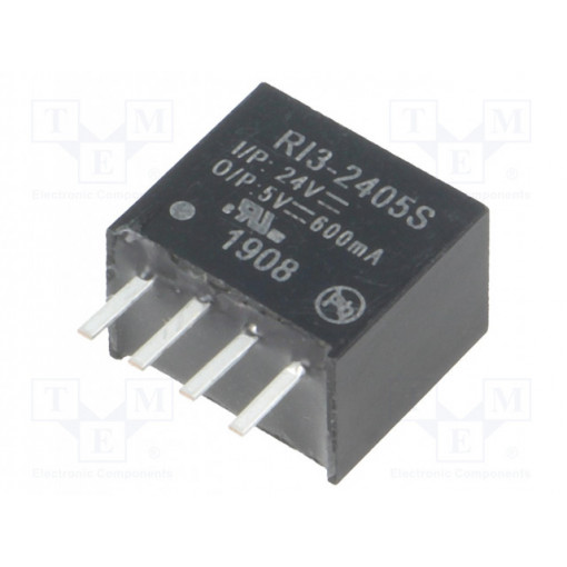 RI3-2405S; Converter: DC/DC; 3W; Uin: 21.6÷26.4V; Uout: 5VDC; Iout: 600mA; SIP4; RECOM