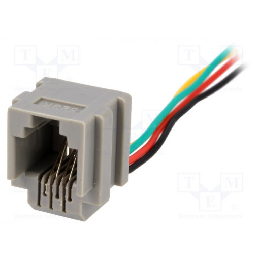 RJ11GL; Socket; RJ11; 200mm; PIN: 4; with panel stop blockade,with leads; NINIGI
