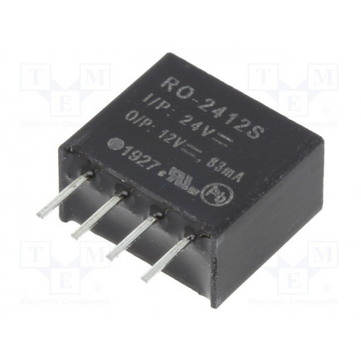 RO-2412S; Converter: DC/DC; 1W; Uin: 21.6÷26.4V; Uout: 12VDC; Iout: 83mA; SIP4; RECOM