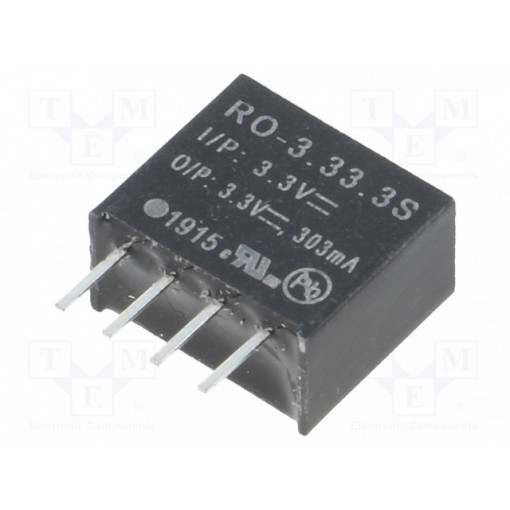 RO-3.33.3S; Converter: DC/DC; 1W; Uin: 2.97÷3.63V; Uout: 3.3VDC; Iout: 303mA; RECOM