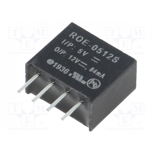 ROE-0512S; Converter: DC/DC; 1W; Uin: 4.5÷5.5V; Uout: 12VDC; Iout: 84mA; SIP4; RECOM