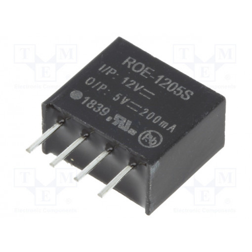 ROE-1205S; Converter: DC/DC; 1W; Uin: 10.8÷13.2V; Uout: 5VDC; Iout: 200mA; SIP4; RECOM