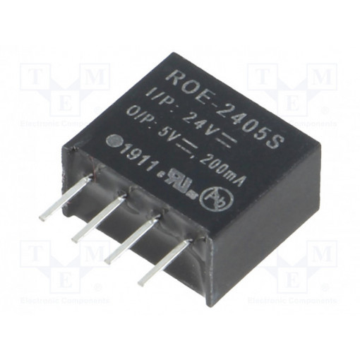 ROE-2405S; Converter: DC/DC; 1W; Uin: 21.6÷26.4V; Uout: 5VDC; Iout: 200mA; SIP4; RECOM
