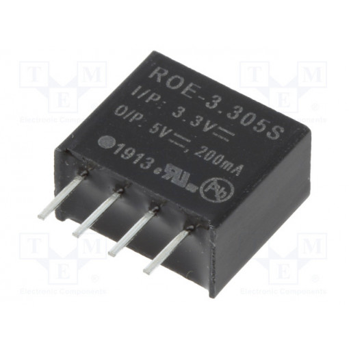 ROE-3.305S; Converter: DC/DC; 1W; Uin: 2.97÷2.63V; Uout: 5VDC; Iout: 200mA; SIP4; RECOM