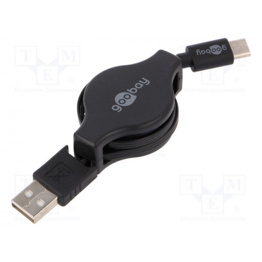 45743; Cable; USB 2.0; USB A plug,USB C plug; 1m; black; Goobay