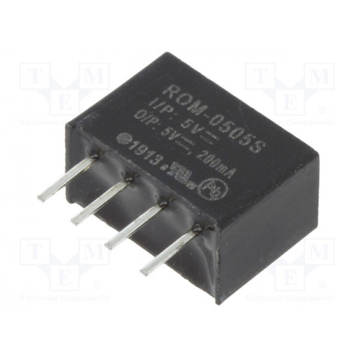 ROM-0505S; Converter: DC/DC; 1W; Uin: 4.5÷5.5V; Uout: 5VDC; Iout: 200mA; SIP4; RECOM