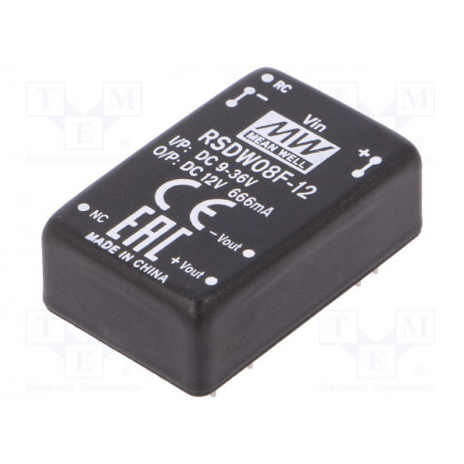 RSDW08F-12; Converter: DC/DC; 8W; Uin: 9÷36V; 12VDC; Iout: 0÷666mA; DIP24; 18.4g; MEAN WELL