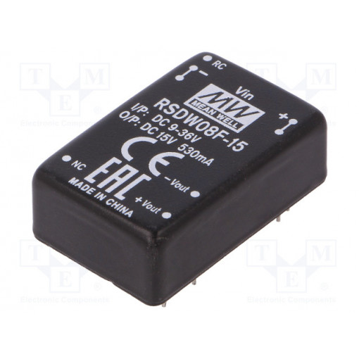 RSDW08F-15; Converter: DC/DC; 8W; Uin: 9÷36V; 15VDC; Iout: 0÷530mA; DIP24; 18.4g; MEAN WELL