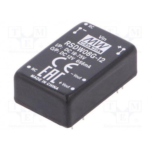 RSDW08G-12; Converter: DC/DC; 8W; Uin: 18÷75V; 12VDC; Iout: 0÷666mA; DIP24; 18.4g; MEAN WELL