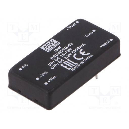 RSDW20G-03; Converter: DC/DC; 20W; Uin: 18÷75V; 3.3VDC; Iout: 5500mA; 2