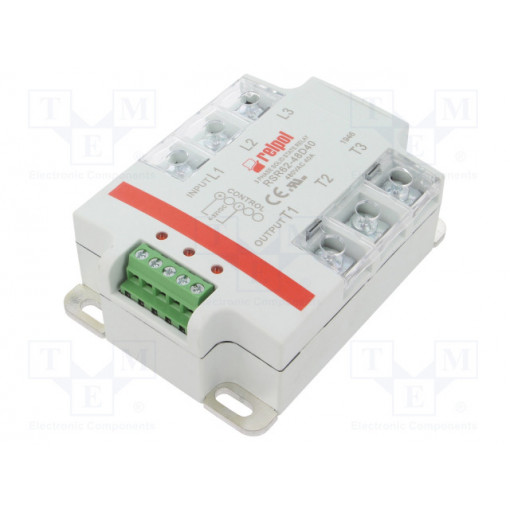 RSR62-48D40; Relay: solid state; Ucntrl: 4÷32VDC; 40A; 24÷530VAC; 3-phase; IP20; RELPOL