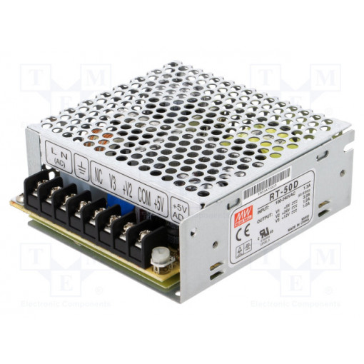 RT-50D; Power supply: switched-mode; modular; 51W; 5VDC; 99x97x36mm; 24VDC; MEAN WELL