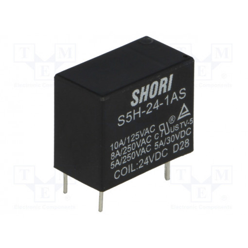 S5H-24-1AS; Relay: electromagnetic; SPST-NO; Ucoil: 24VDC; 5A/250VAC; 5A/30VDC; SHORI ELECTRIC