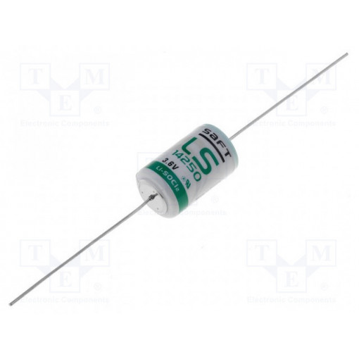 LS 14250CNA; Battery: lithium; 3.6V; 1/2AA,1/2R6; axial; Ø14.5x25mm; 1200mAh; SAFT LS 14250CNA; Battery: lithium; 3.6V; 1/2AA,1/2R6; axial; Ø14.5x25mm; 1200mAh; SAFT