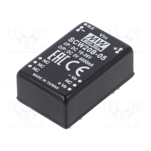 SCW20B-05; Converter: DC/DC; 20W; Uin: 18÷36V; 5VDC; Iout: 4000mA; DIP24; 18.5g; MEAN WELL