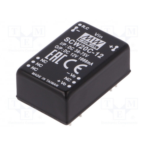 SCW20C-12; Converter: DC/DC; 20W; Uin: 36÷75V; 12VDC; Iout: 1666mA; DIP24; 18.5g; MEAN WELL