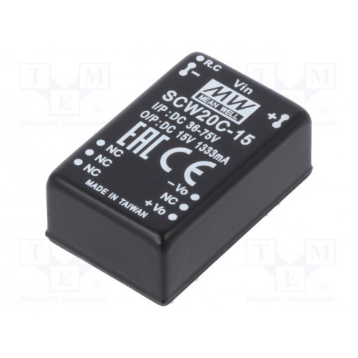 SCW20C-15; Converter: DC/DC; 20W; Uin: 36÷75V; 15VDC; Iout: 1333mA; DIP24; 18.5g; MEAN WELL