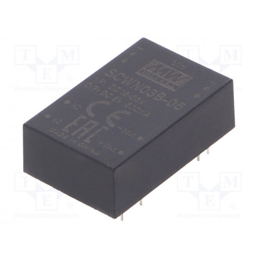 SCWN03B-05; Converter: DC/DC; 3W; Uin: 18÷36V; 5VDC; Iout: 600mA; DIP24; 12.5g; MEAN WELL