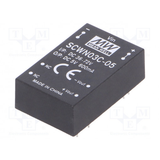 SCWN03C-05; Converter: DC/DC; 3W; Uin: 36÷72V; 5VDC; Iout: 600mA; DIP24; 12.5g; MEAN WELL