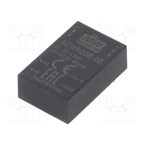 SCWN03E-05; Converter: DC/DC; 3W; Uin: 4.5÷9V; 5VDC; Iout: 600mA; DIP24; 12.5g; MEAN WELL