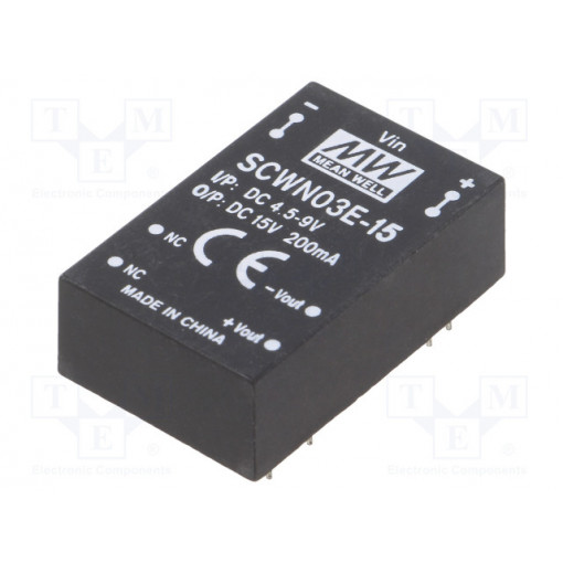SCWN03E-15; Converter: DC/DC; 3W; Uin: 4.5÷9V; 15VDC; Iout: 200mA; DIP24; 12.5g; MEAN WELL