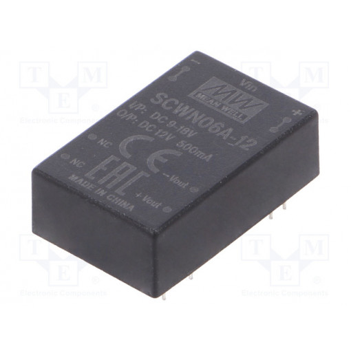 SCWN06A-12; Converter: DC/DC; 6W; Uin: 9÷18V; 12VDC; Iout: 500mA; DIP24; 12.5g; MEAN WELL
