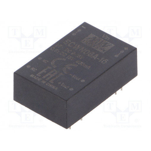 SCWN06A-15; Converter: DC/DC; 6W; Uin: 9÷18V; 15VDC; Iout: 400mA; DIP24; 12.5g; MEAN WELL