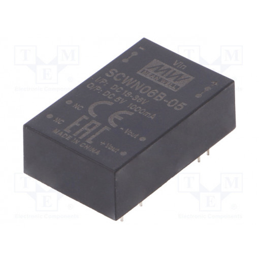 SCWN06B-05; Converter: DC/DC; 6W; Uin: 18÷36V; 5VDC; Iout: 1000mA; DIP24; 12.5g; MEAN WELL