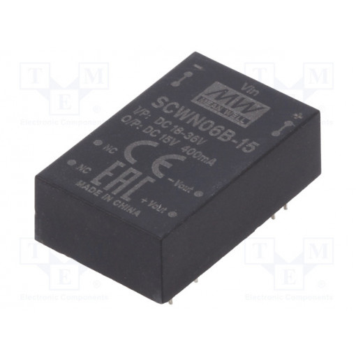 SCWN06B-15; Converter: DC/DC; 6W; Uin: 18÷36V; 15VDC; Iout: 400mA; DIP24; 12.5g; MEAN WELL