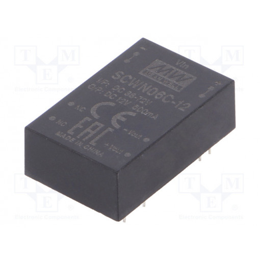 SCWN06C-12; Converter: DC/DC; 6W; Uin: 36÷72V; 12VDC; Iout: 500mA; DIP24; 12.5g; MEAN WELL
