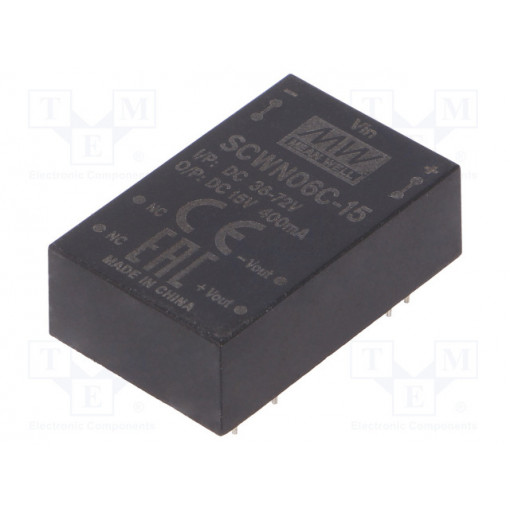 SCWN06C-15; Converter: DC/DC; 6W; Uin: 36÷72V; 15VDC; Iout: 400mA; DIP24; 12.5g; MEAN WELL